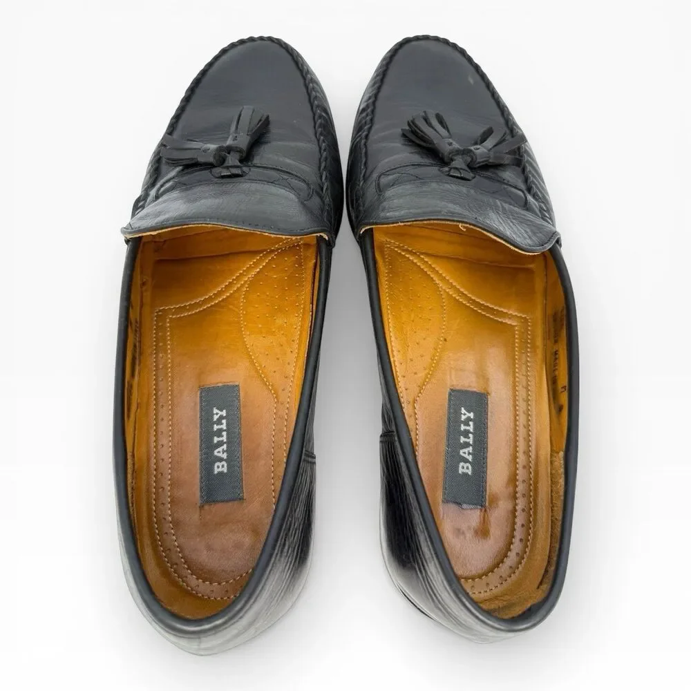 Bally Castor Leather Fashion Black Dress Tassel Loafers Size 9 M Made inItaly